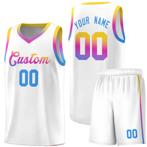 Custom White Personalized Gradient Font Sports Uniform Basketball Jersey