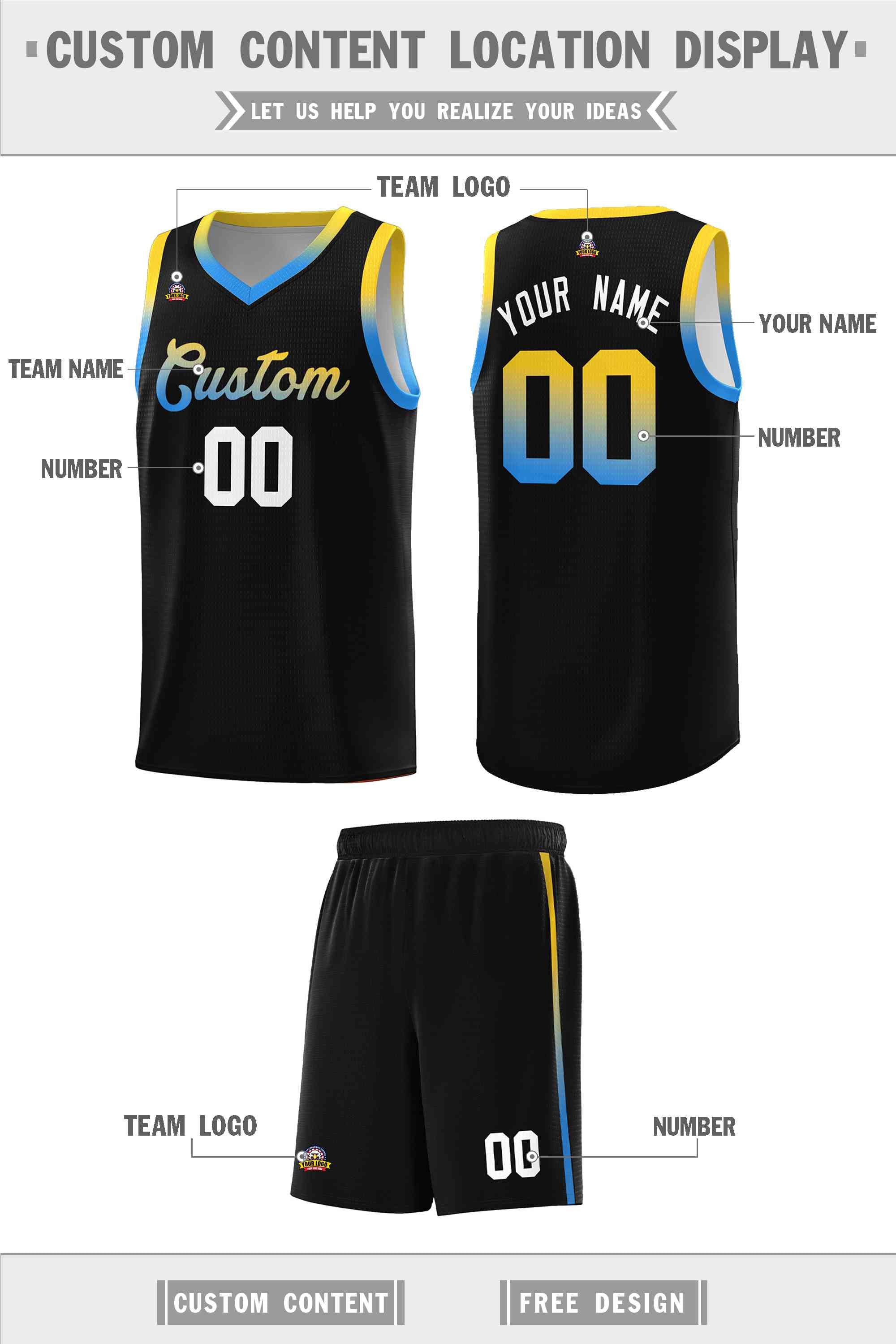 Custom Black Personalized Gradient Font Sports Uniform Basketball Jersey