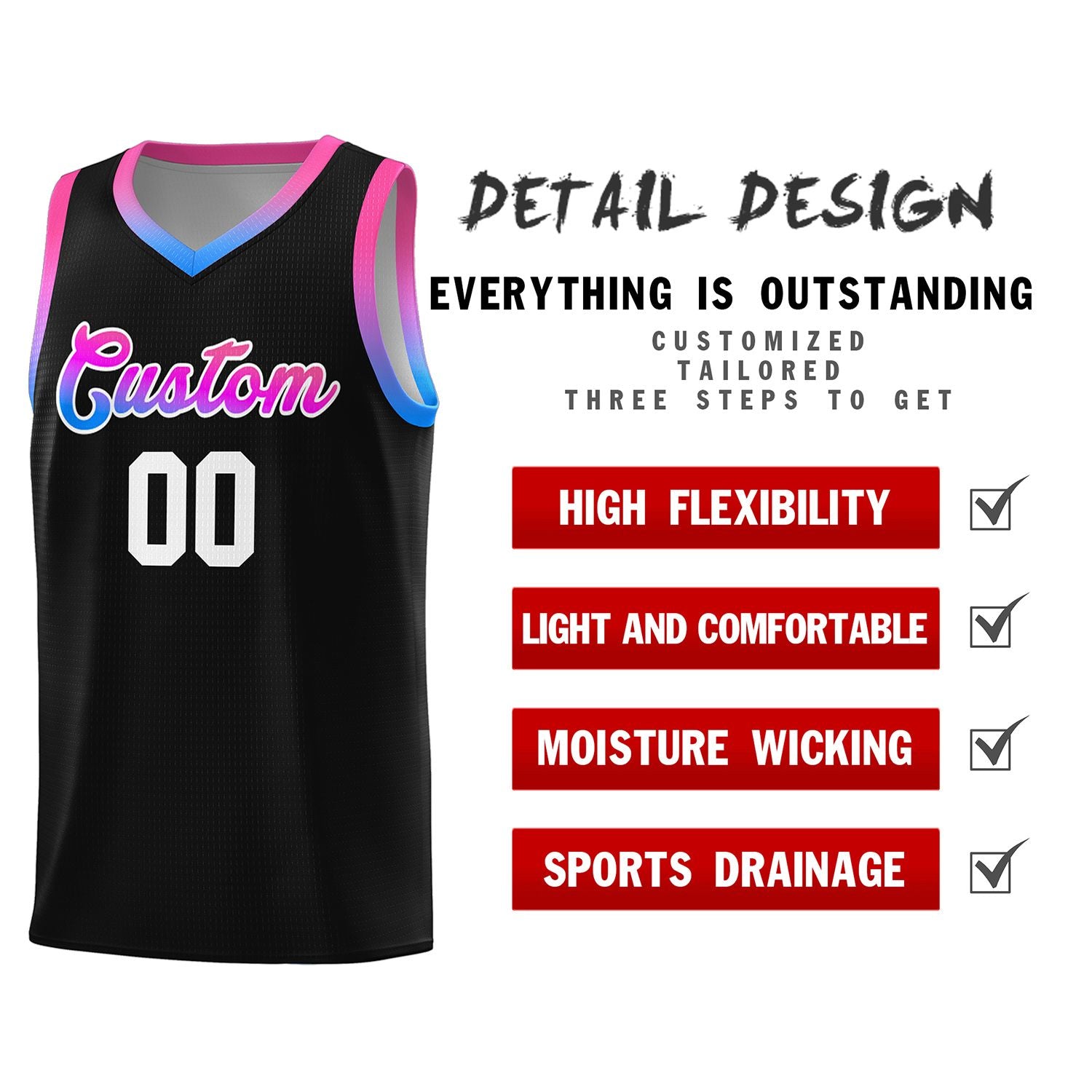 Custom Black Personalized Gradient Font Sports Uniform Basketball Jersey