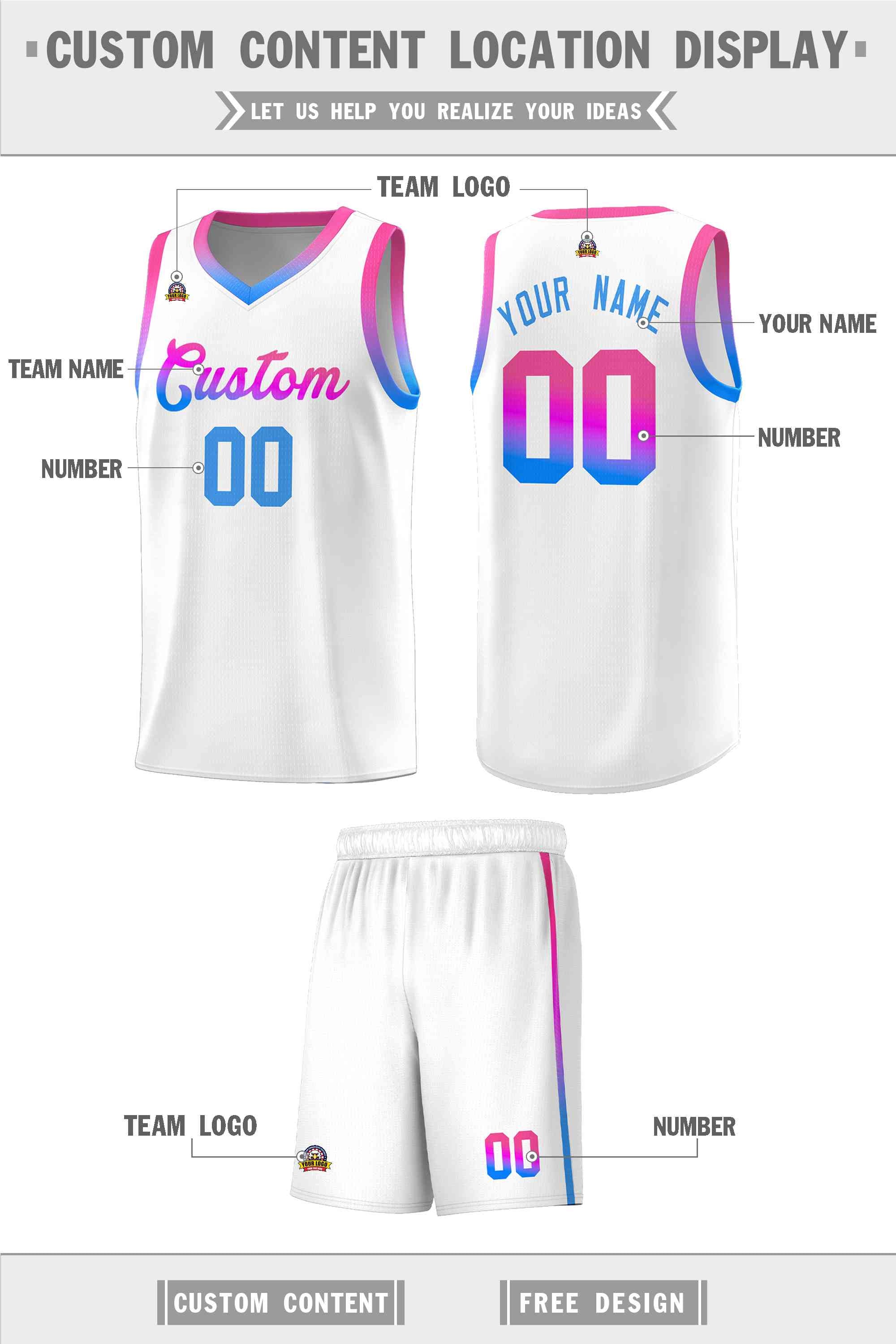 Custom White Personalized Gradient Font Sports Uniform Basketball Jersey