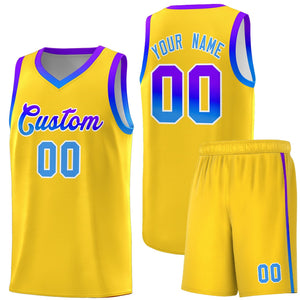 Custom Gold Personalized Gradient Font Sports Uniform Basketball Jersey