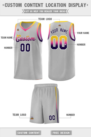 Custom Gray Personalized Gradient Font Sports Uniform Basketball Jersey