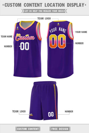 Custom Purple Personalized Gradient Font Sports Uniform Basketball Jersey