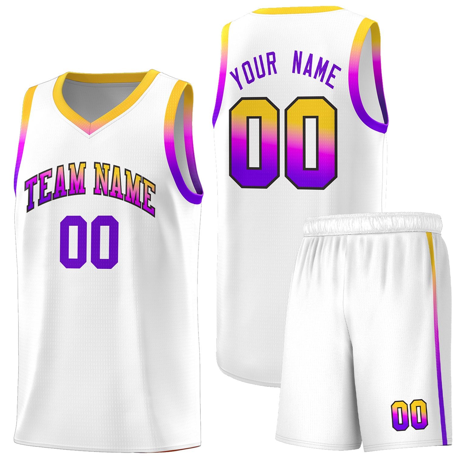 Custom White Personalized Gradient Font Sports Uniform Basketball Jersey