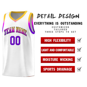 Custom White Personalized Gradient Font Sports Uniform Basketball Jersey