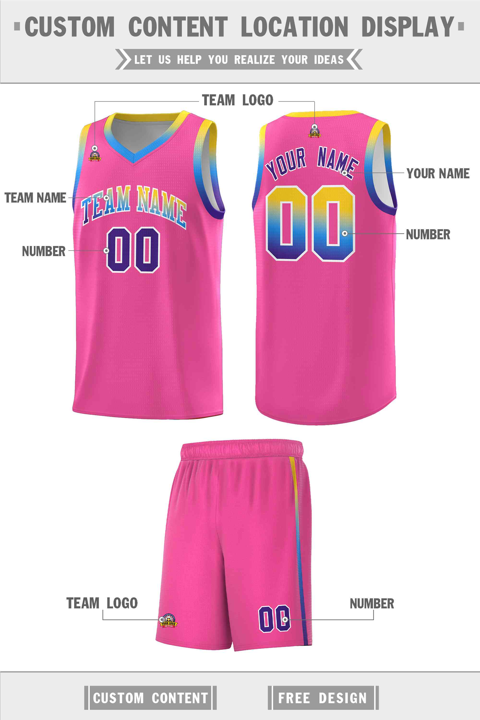 Custom Pink Personalized Gradient Font Sports Uniform Basketball Jersey