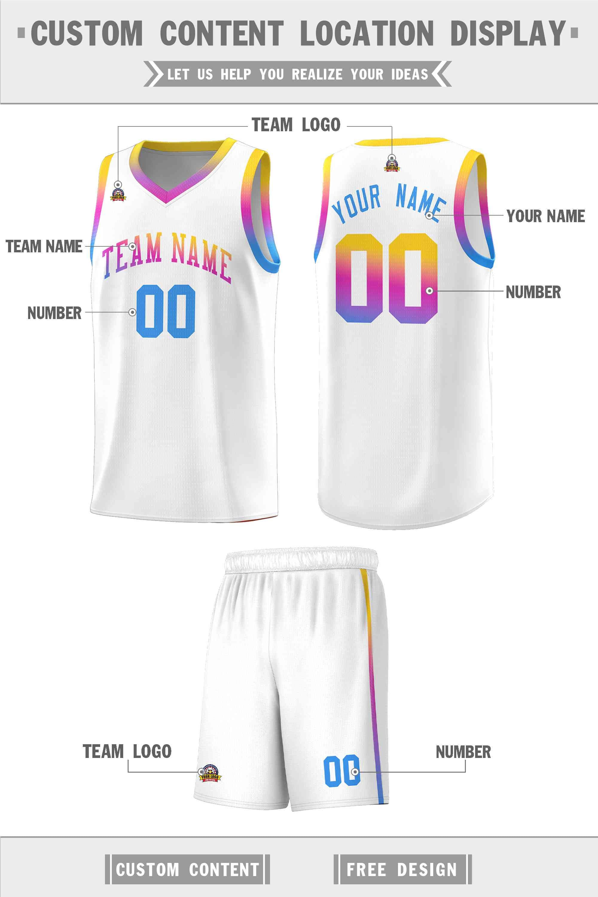 Custom White Personalized Gradient Font Sports Uniform Basketball Jersey