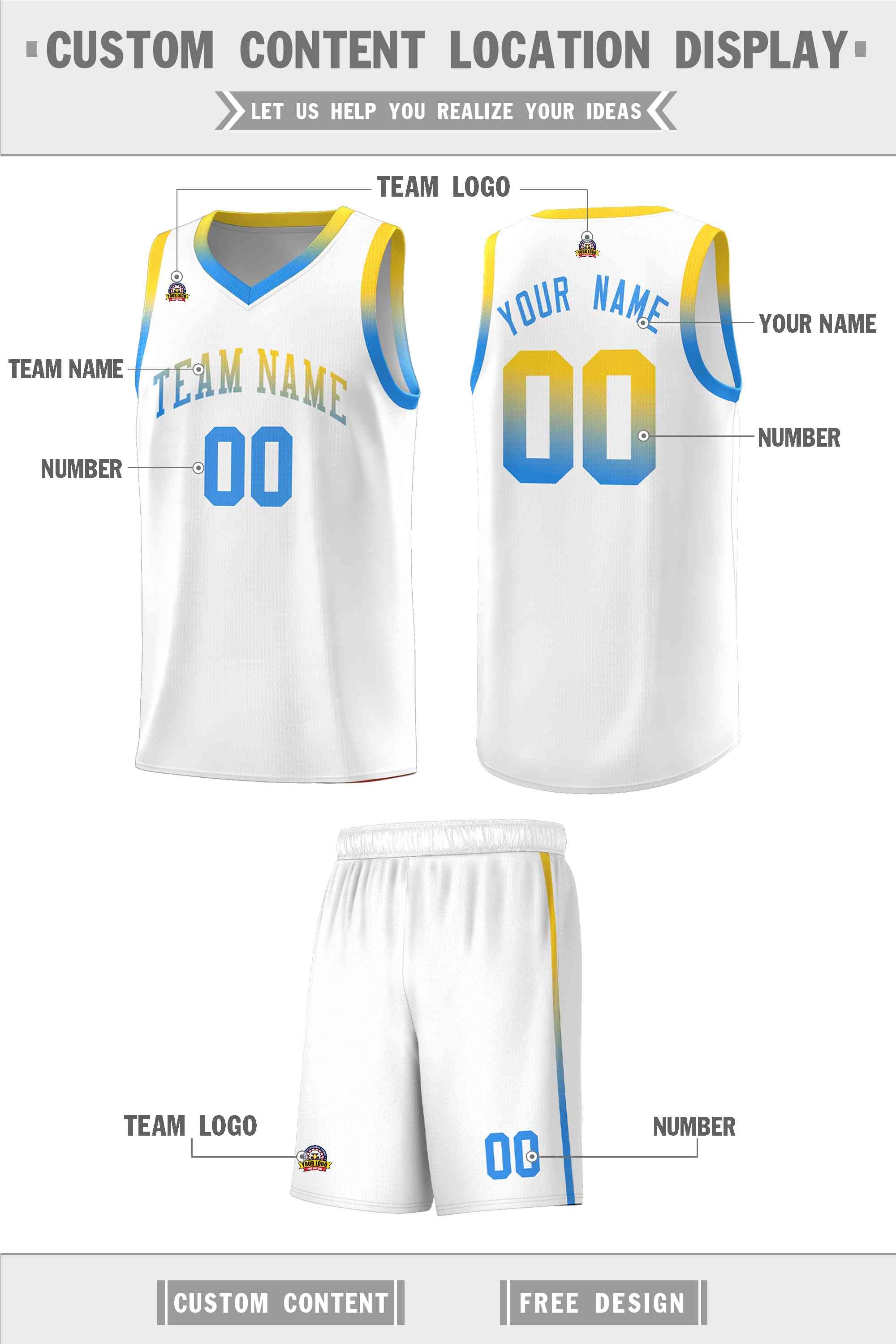 Custom White Personalized Gradient Font Sports Uniform Basketball Jersey