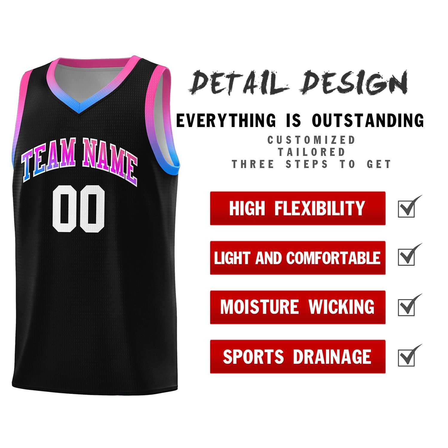 Custom Black Personalized Gradient Font Sports Uniform Basketball Jersey