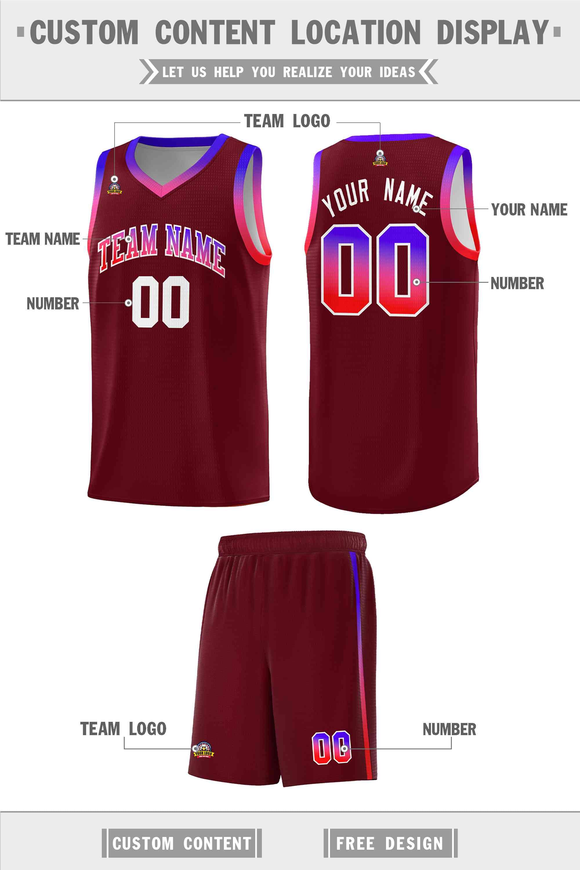 Custom Crimson Personalized Gradient Font Sports Uniform Basketball Jersey