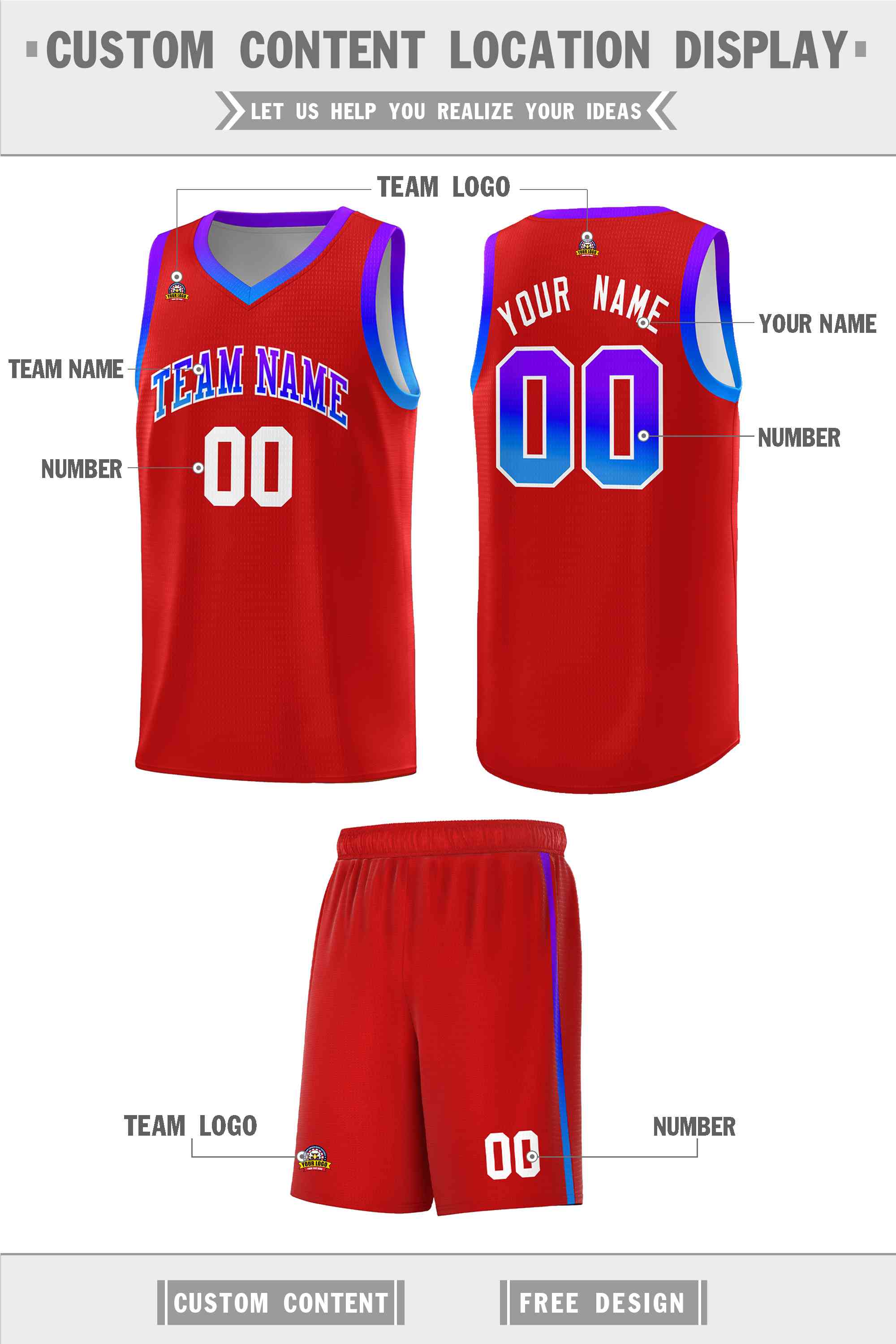 Custom Red Personalized Gradient Font Sports Uniform Basketball Jersey