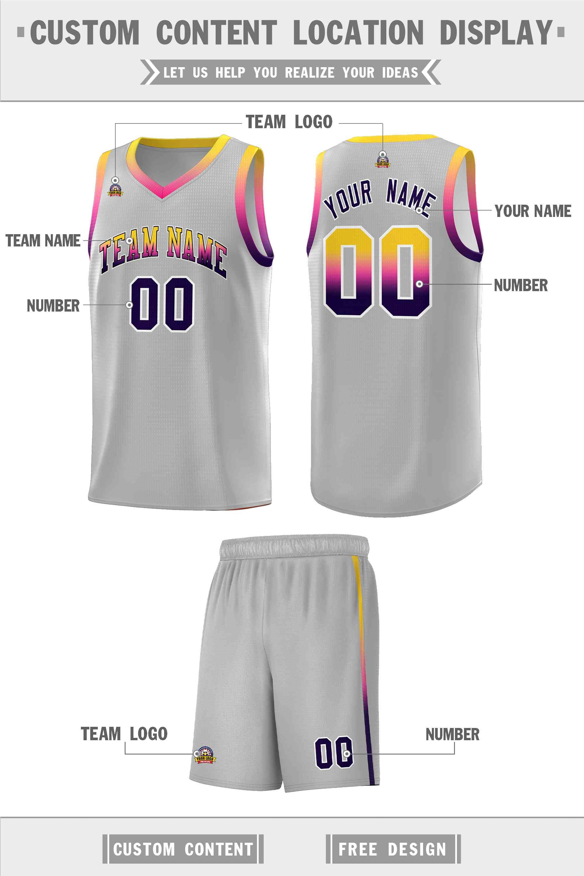 Custom Gray Personalized Gradient Font Sports Uniform Basketball Jersey