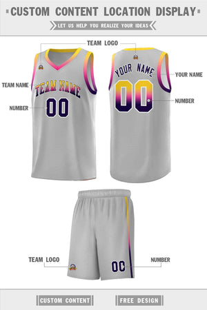 Custom Gray Personalized Gradient Font Sports Uniform Basketball Jersey