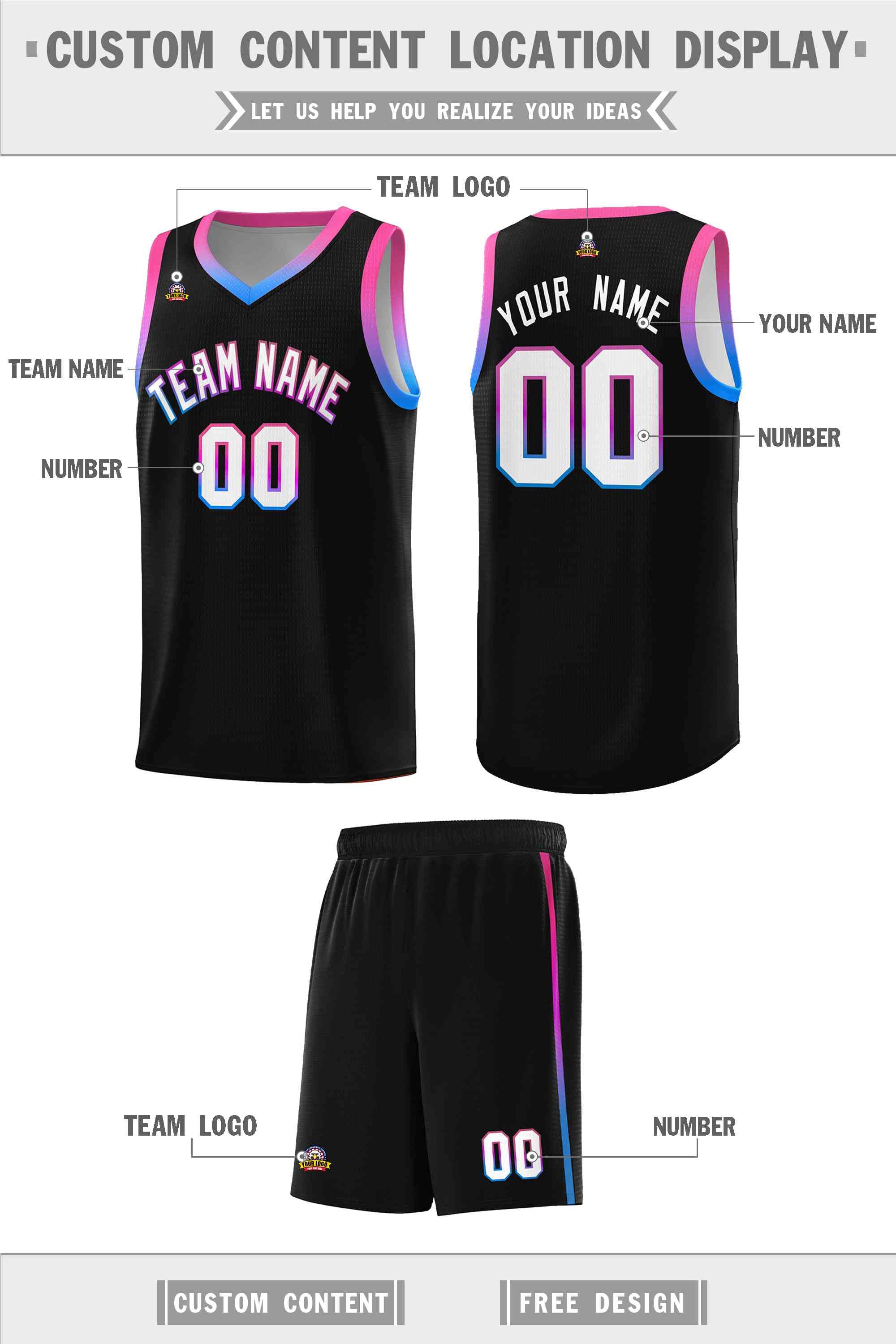 Custom Black Personalized Gradient Font Sports Uniform Basketball Jersey