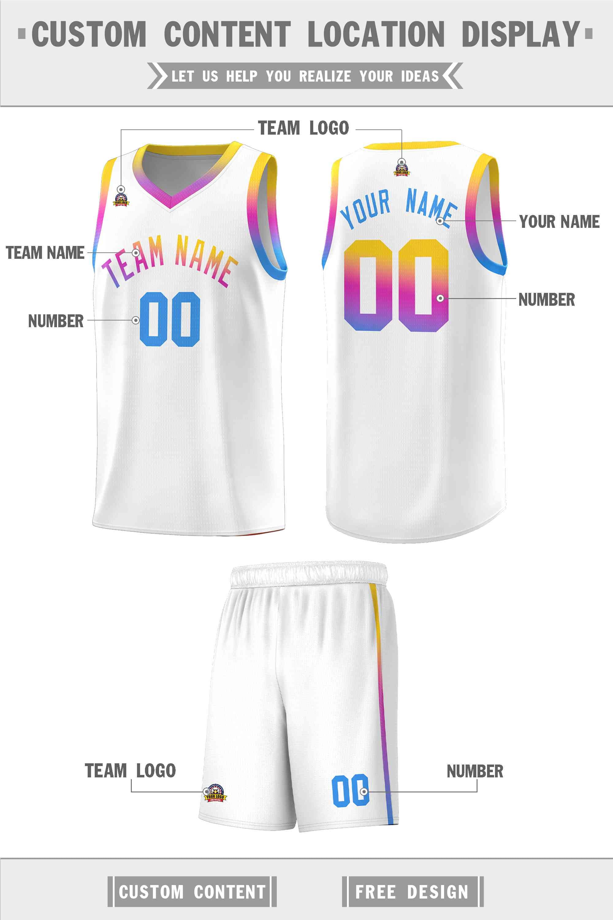 Custom White Personalized Gradient Font Sports Uniform Basketball Jersey