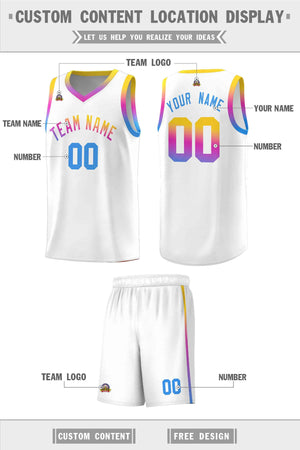 Custom White Personalized Gradient Font Sports Uniform Basketball Jersey