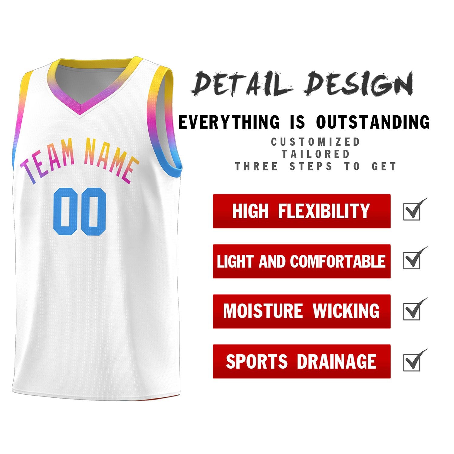 Custom White Personalized Gradient Font Sports Uniform Basketball Jersey