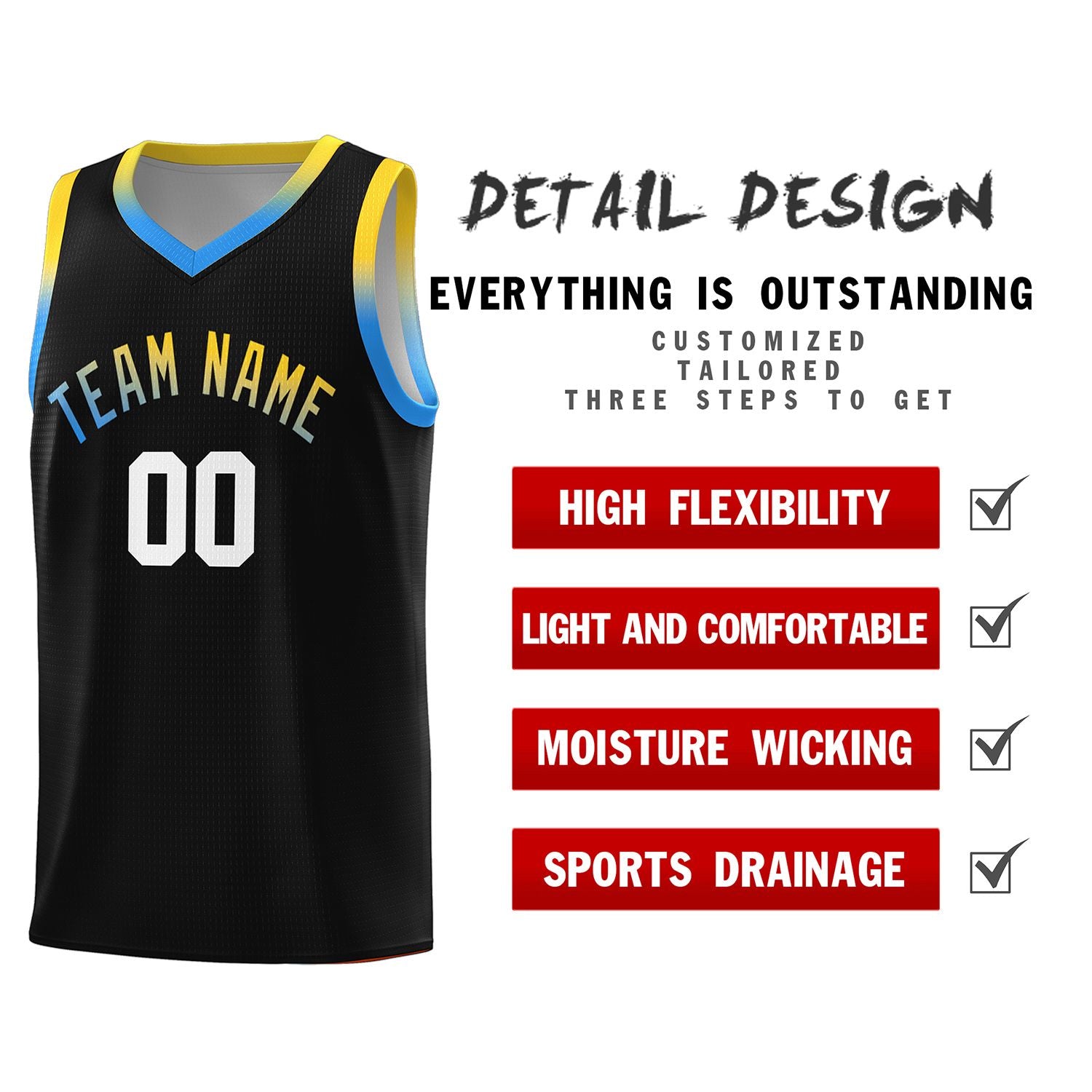 Custom Black Personalized Gradient Font Sports Uniform Basketball Jersey