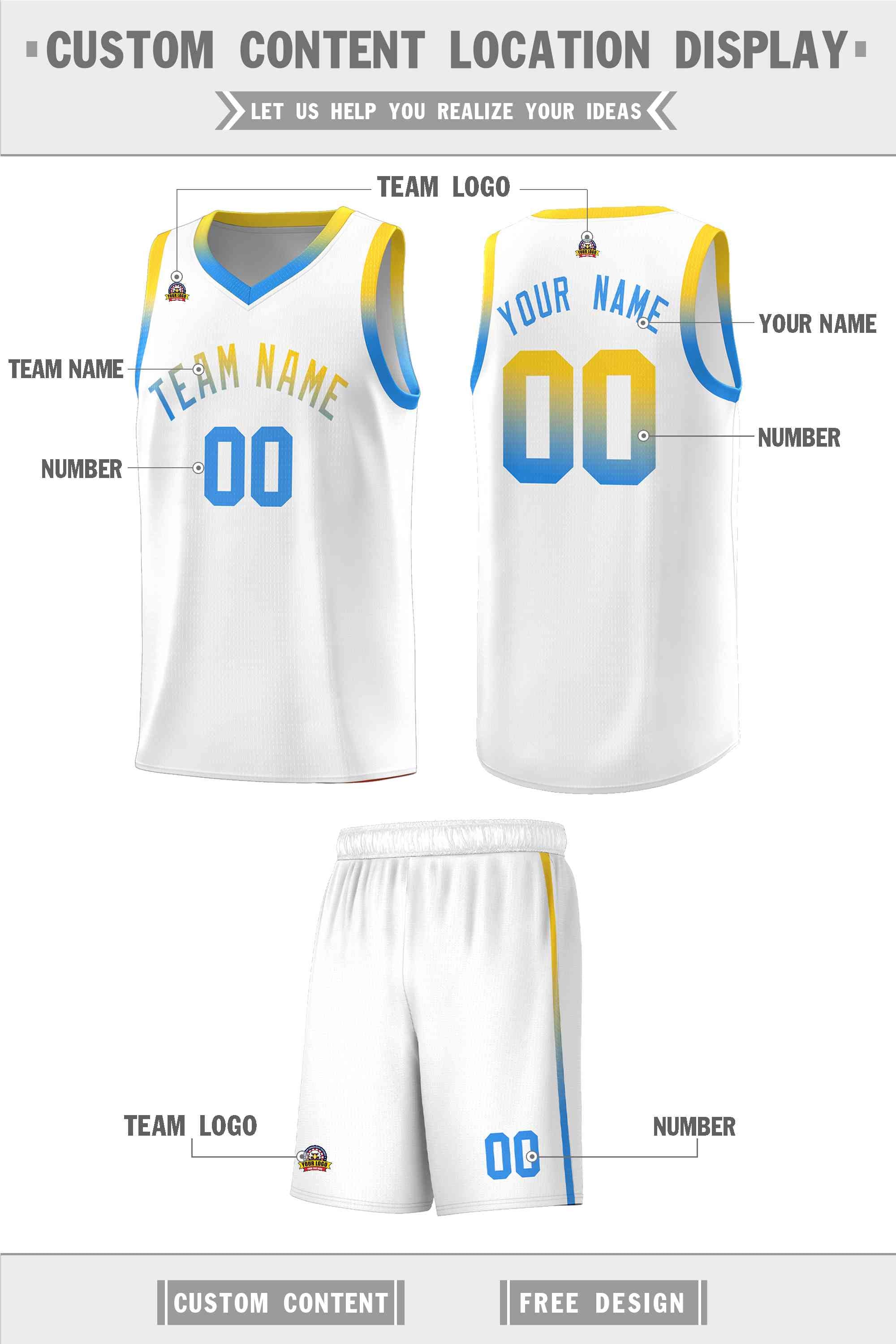 Custom White Personalized Gradient Font Sports Uniform Basketball Jersey