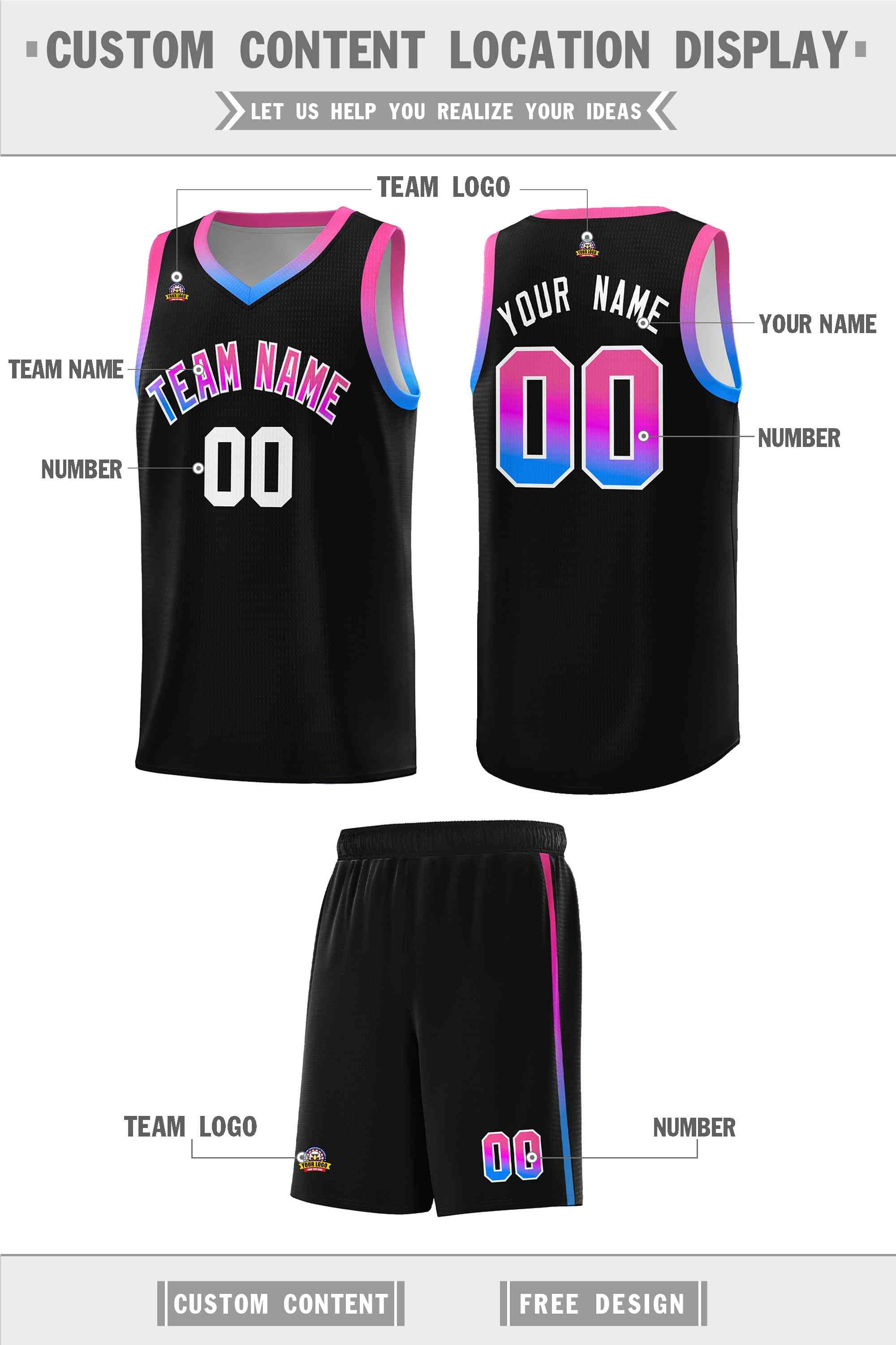 Custom Black Personalized Gradient Font Sports Uniform Basketball Jersey