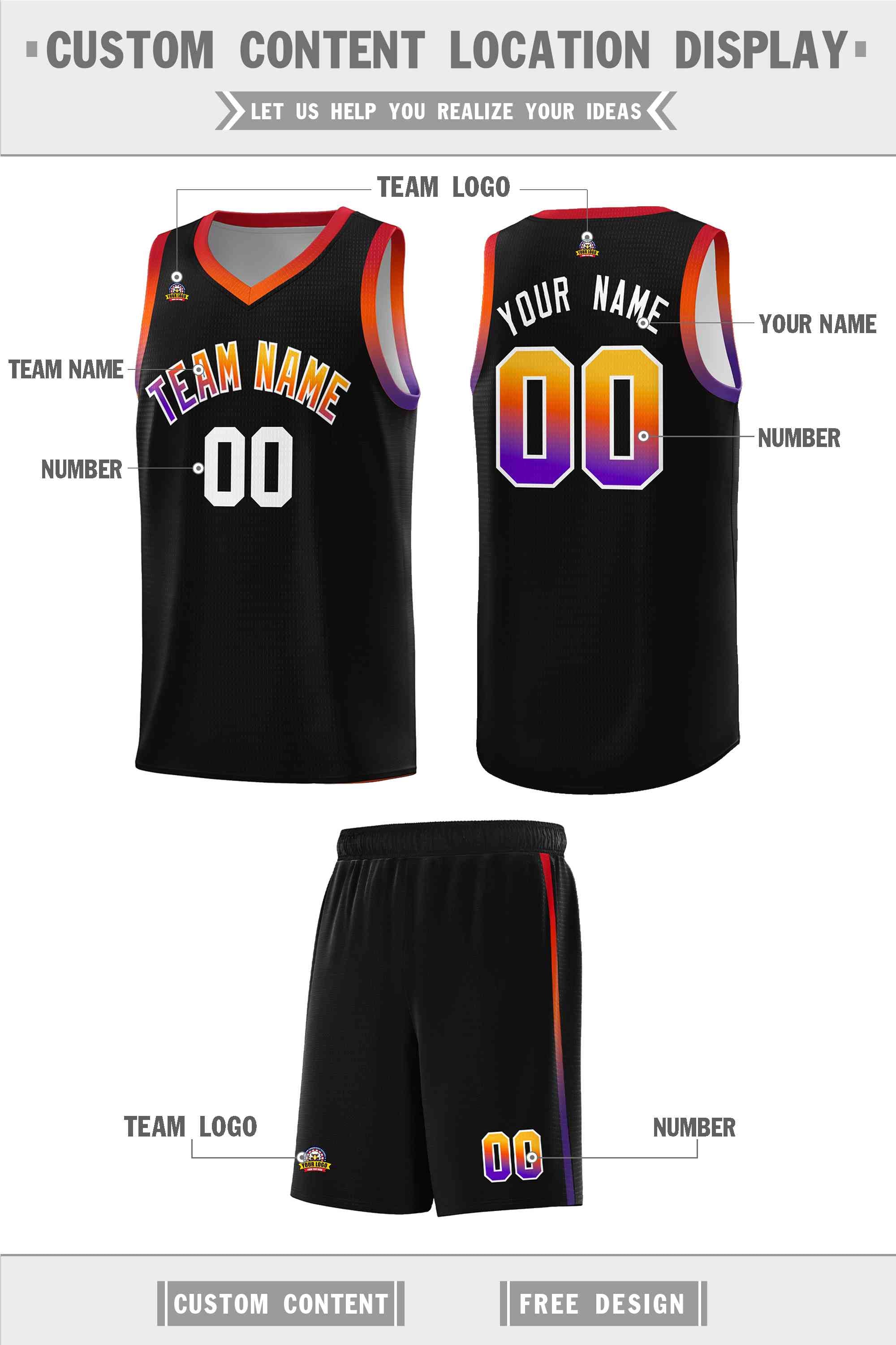 Custom Black Personalized Gradient Font Sports Uniform Basketball Jersey