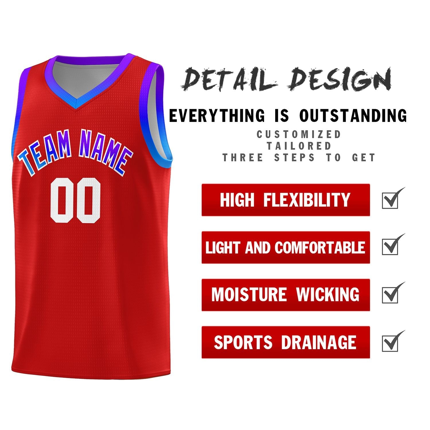 Custom Red Personalized Gradient Font Sports Uniform Basketball Jersey