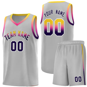 Custom Gray Personalized Gradient Font Sports Uniform Basketball Jersey