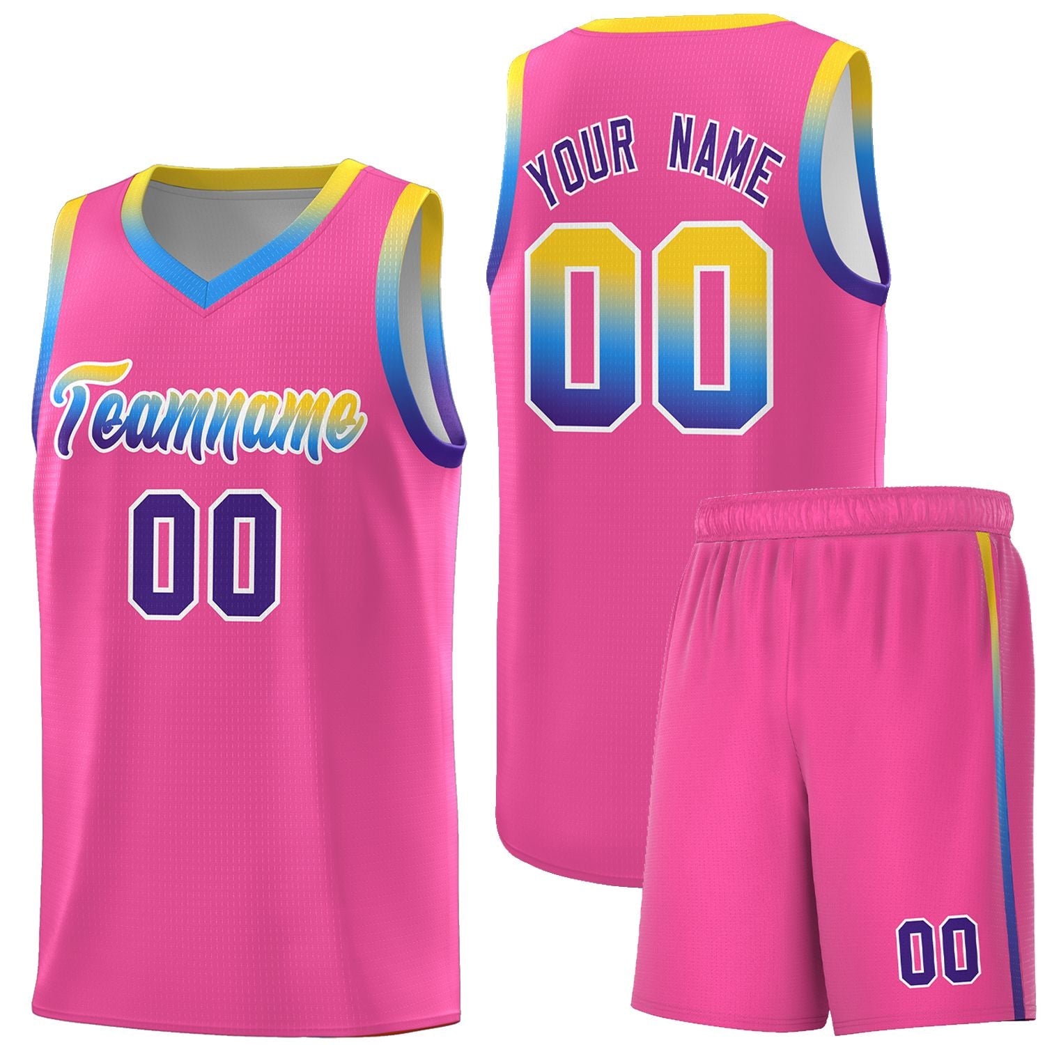 Custom Pink Personalized Gradient Font Sports Uniform Basketball Jersey