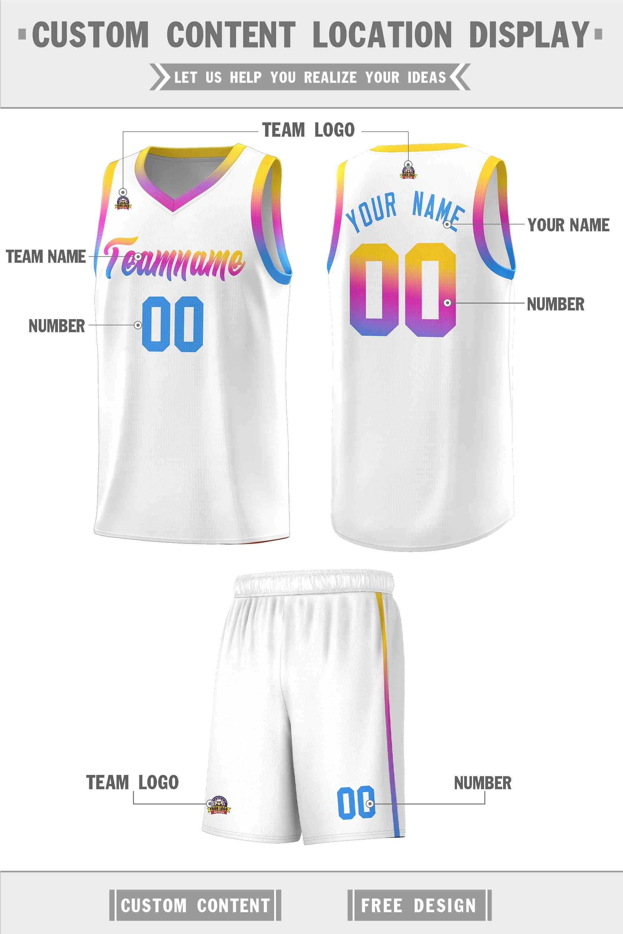 Custom White Personalized Gradient Font Sports Uniform Basketball Jersey