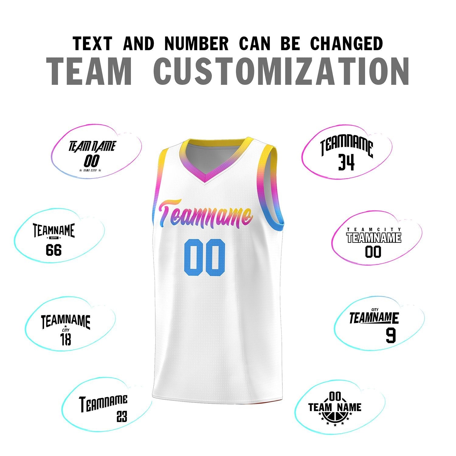 Custom White Personalized Gradient Font Sports Uniform Basketball Jersey