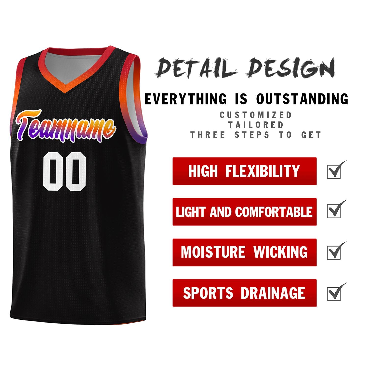 Custom Black Personalized Gradient Font Sports Uniform Basketball Jersey