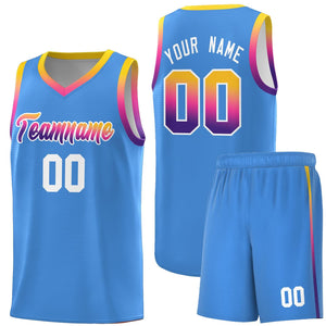 Custom Powder Blue Personalized Gradient Font Sports Uniform Basketball Jersey