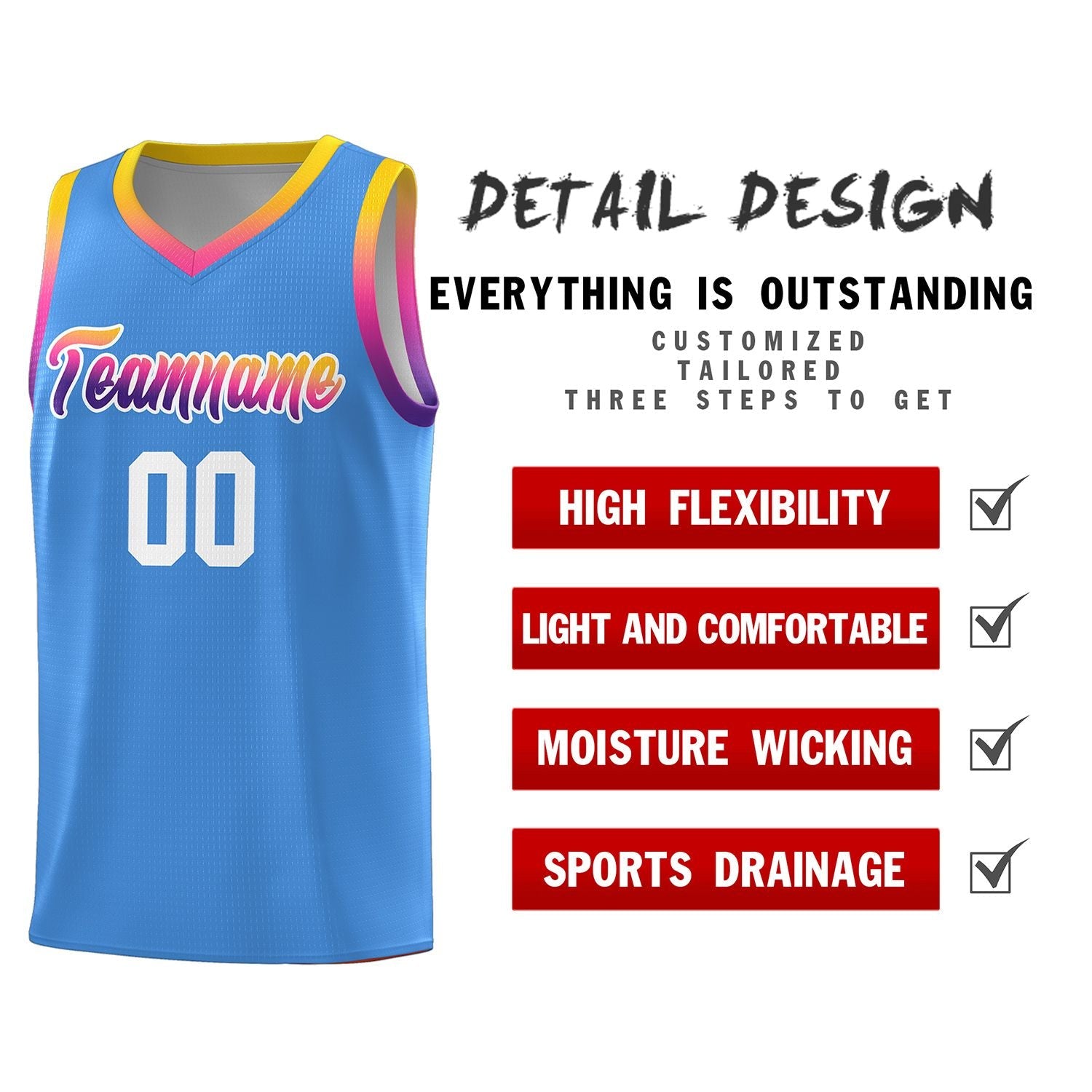 Custom Powder Blue Personalized Gradient Font Sports Uniform Basketball Jersey