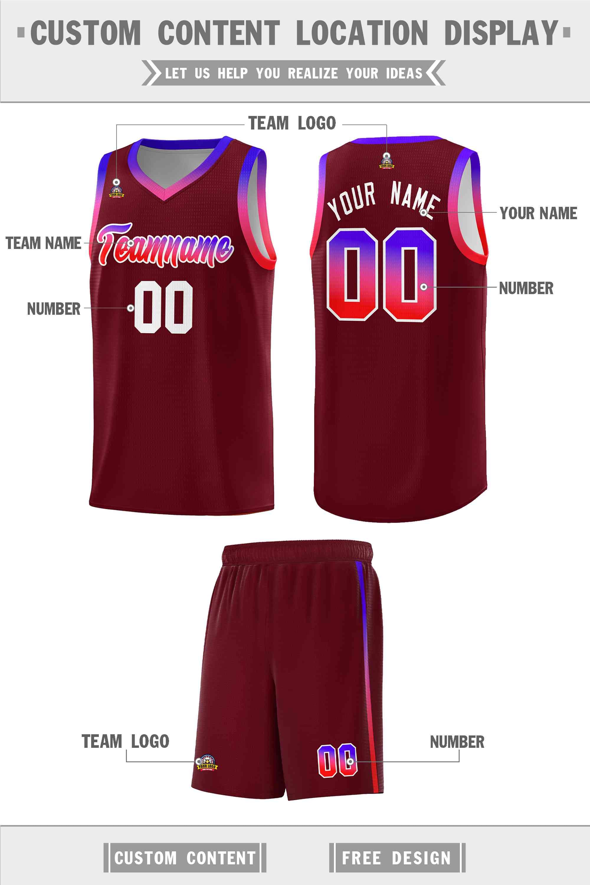 Custom Crimson Personalized Gradient Font Sports Uniform Basketball Jersey