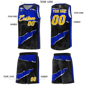 Custom Black Royal-Navy Tear Graffiti Pattern Sports Uniform Basketball Jersey