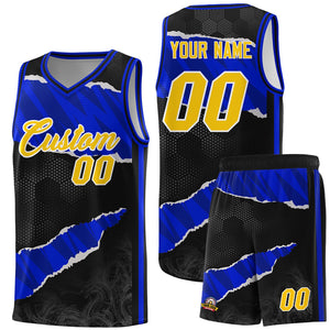 Custom Black Royal-Navy Tear Graffiti Pattern Sports Uniform Basketball Jersey