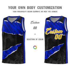 Custom Black Royal-Navy Tear Graffiti Pattern Sports Uniform Basketball Jersey