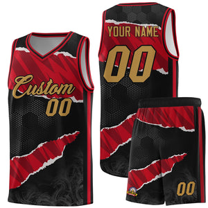 Custom Black Red-Black Tear Graffiti Pattern Sports Uniform Basketball Jersey