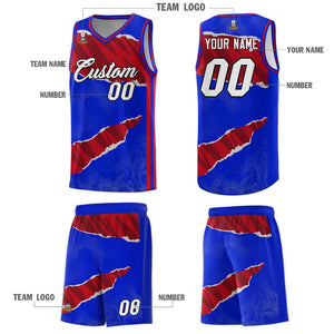 Custom Royal Red-Black Tear Graffiti Pattern Sports Uniform Basketball Jersey