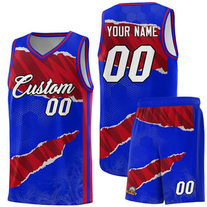 Custom Royal Red-Black Tear Graffiti Pattern Sports Uniform Basketball Jersey