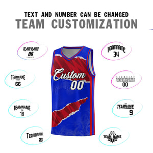 Custom Royal Red-Black Tear Graffiti Pattern Sports Uniform Basketball Jersey