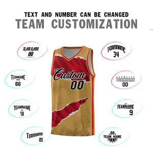 Custom Old Gold Red-Black Tear Graffiti Pattern Sports Uniform Basketball Jersey