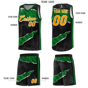 Custom Black Kelly Green-Black Tear Graffiti Pattern Sports Uniform Basketball Jersey