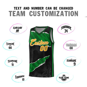 Custom Black Kelly Green-Black Tear Graffiti Pattern Sports Uniform Basketball Jersey