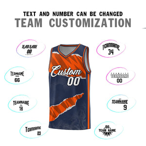 Custom Midnight Blue Orange-Black Tear Graffiti Pattern Sports Uniform Basketball Jersey