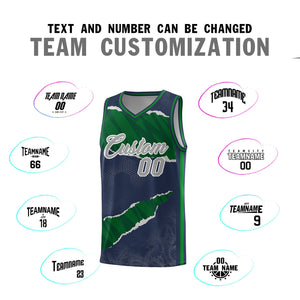 Custom Midnight Blue Kelly Green-Hunter Green Tear Graffiti Pattern Sports Uniform Basketball Jersey