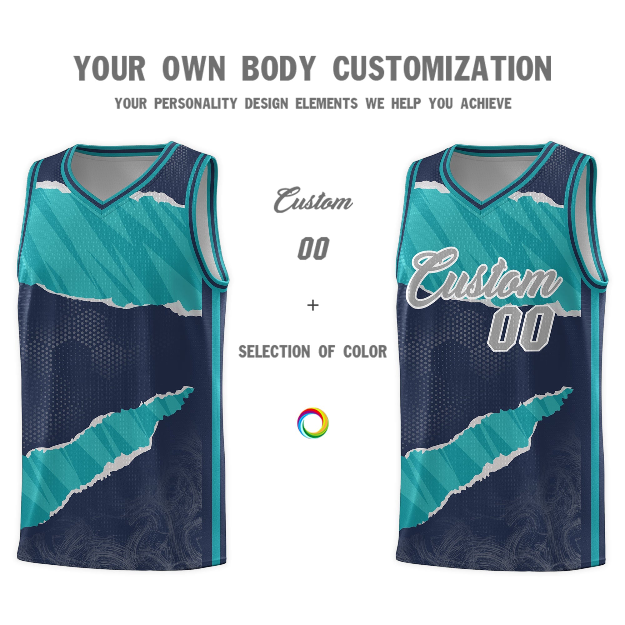 Custom Midnight Blue Aqua-Aqua Tear Graffiti Pattern Sports Uniform Basketball Jersey