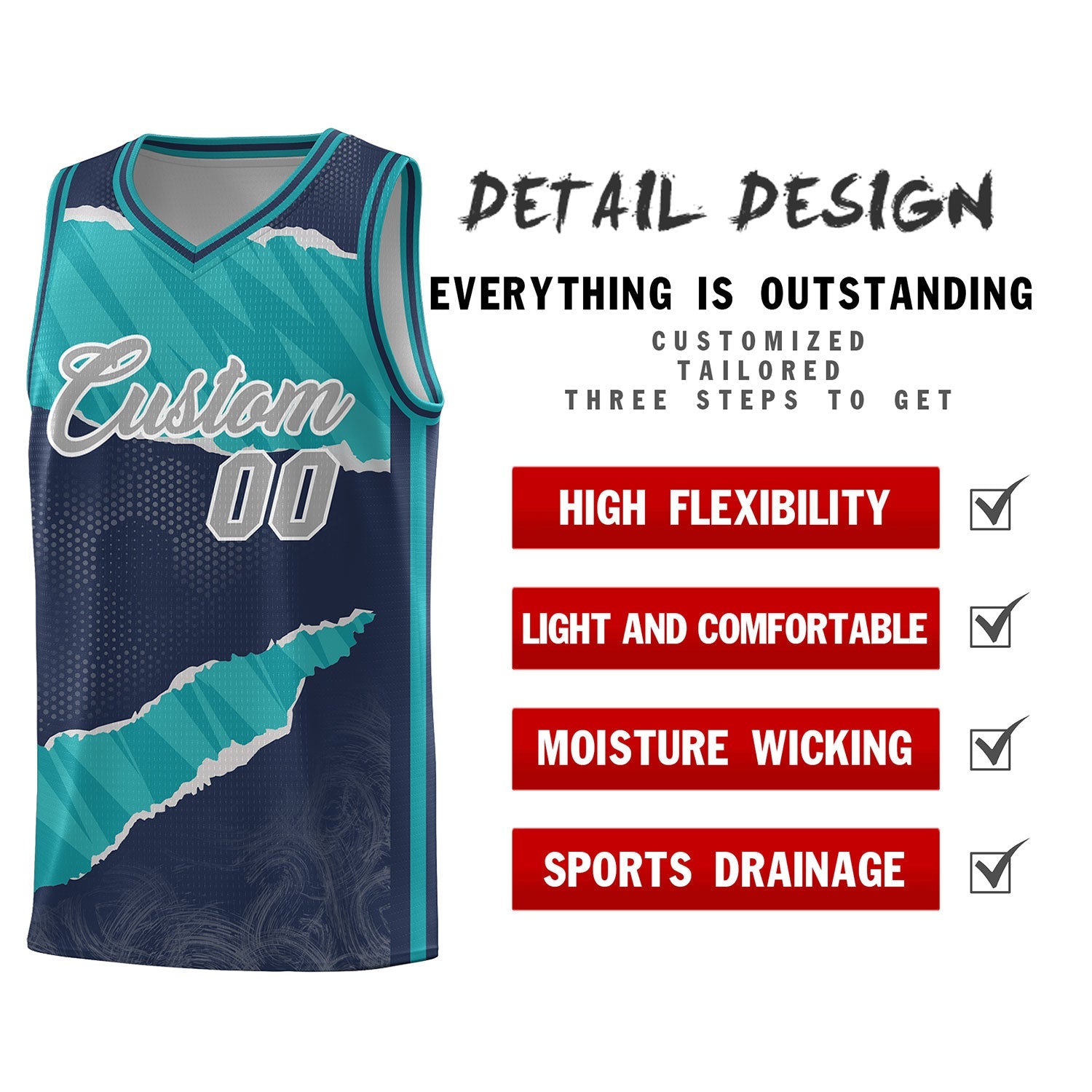 Custom Midnight Blue Aqua-Aqua Tear Graffiti Pattern Sports Uniform Basketball Jersey