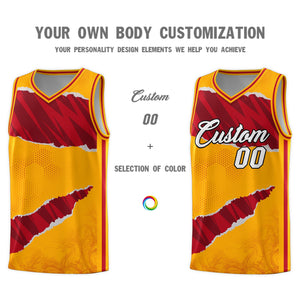 Custom Yellow Red-Black Tear Graffiti Pattern Sports Uniform Basketball Jersey