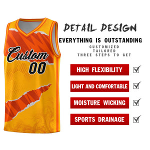 Custom Yellow Orange-Black Tear Graffiti Pattern Sports Uniform Basketball Jersey